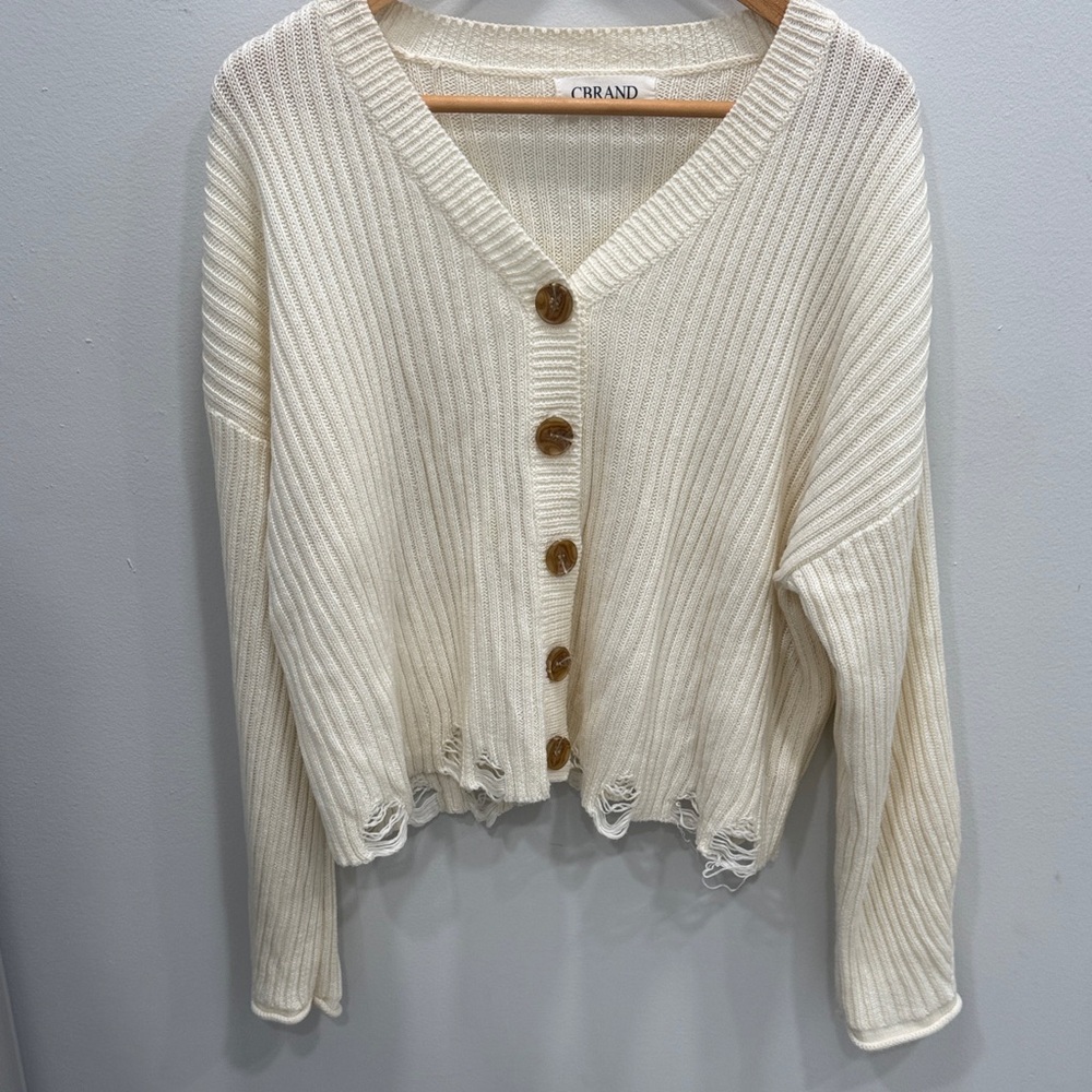 C brand Women's Cream Button-Up Cardigan